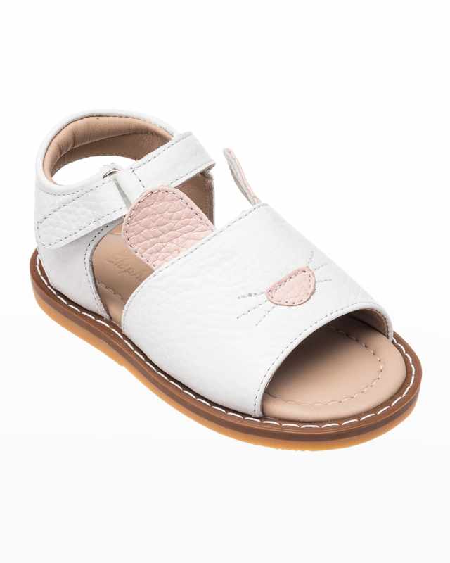 Girl's Bunny Leather Flat Sandals,